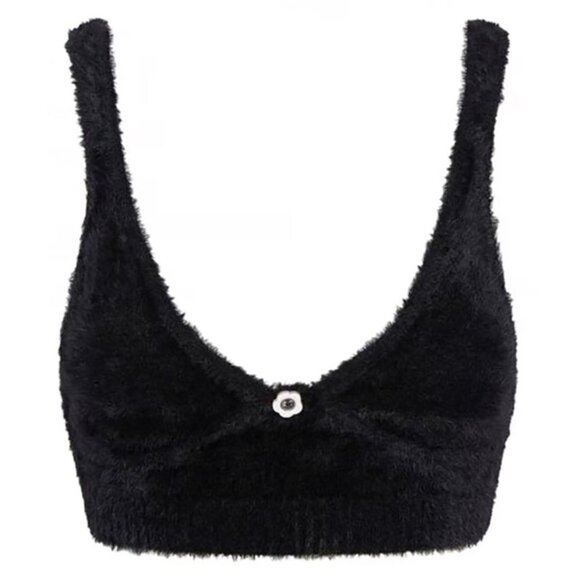 For Love and Lemons Black Devon Fuzzy Knit Crop Top size XS - Picture 1 of 13